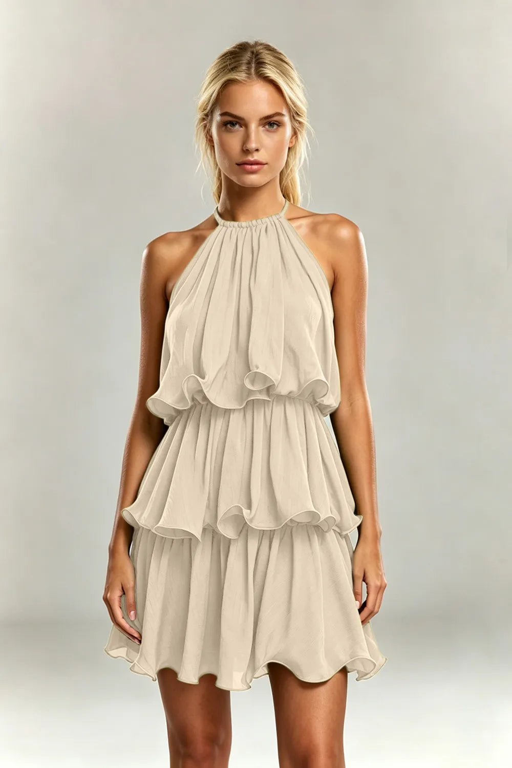 Halter Ruffle Mini Dress（SALE）