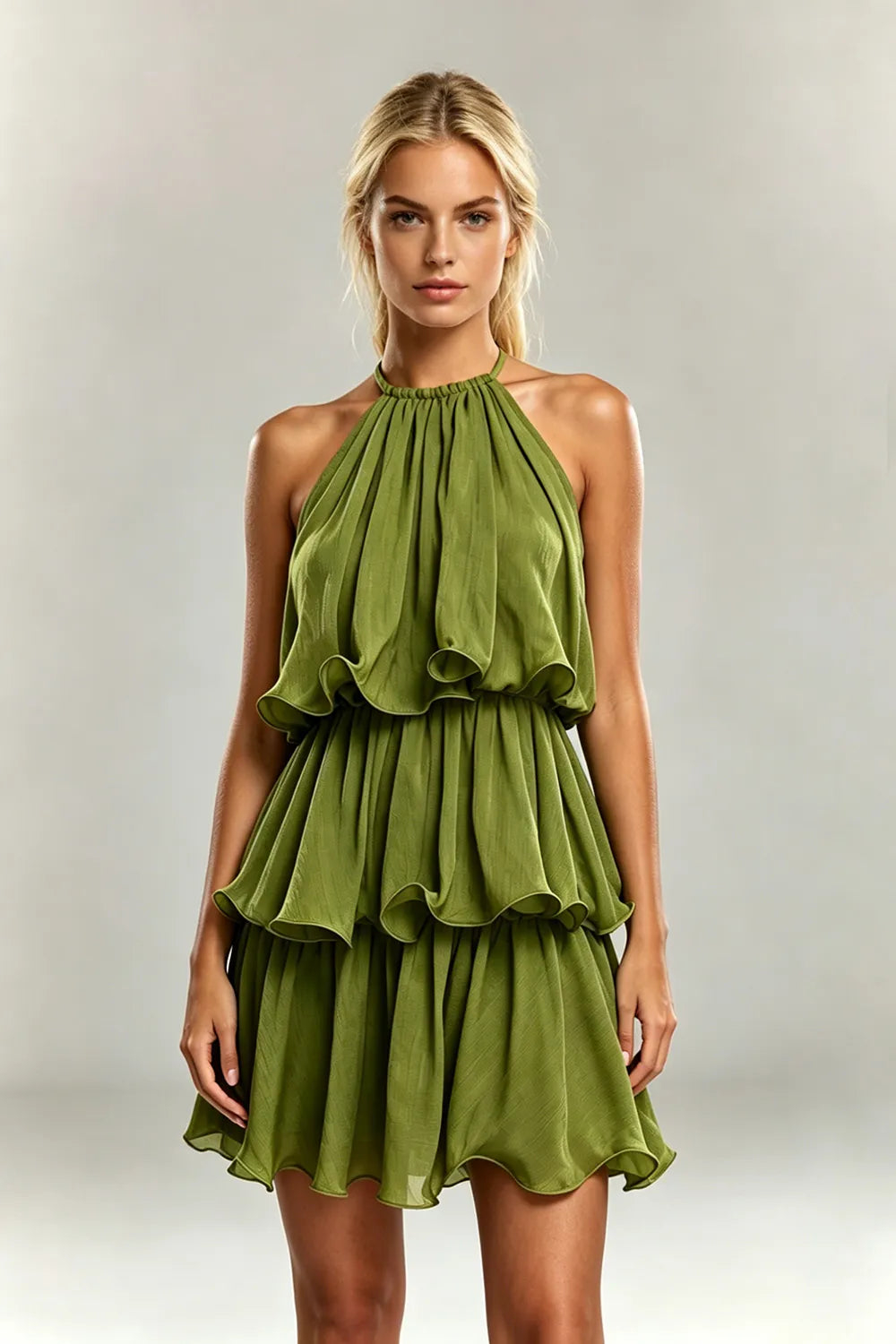 Halter Ruffle Mini Dress（SALE）