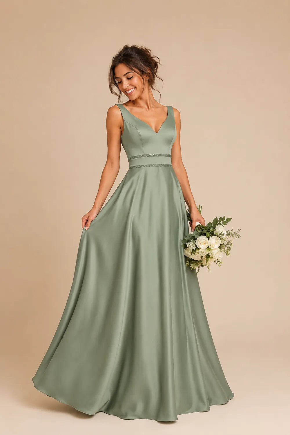 Elegant V Neck A-Line Formal Gown