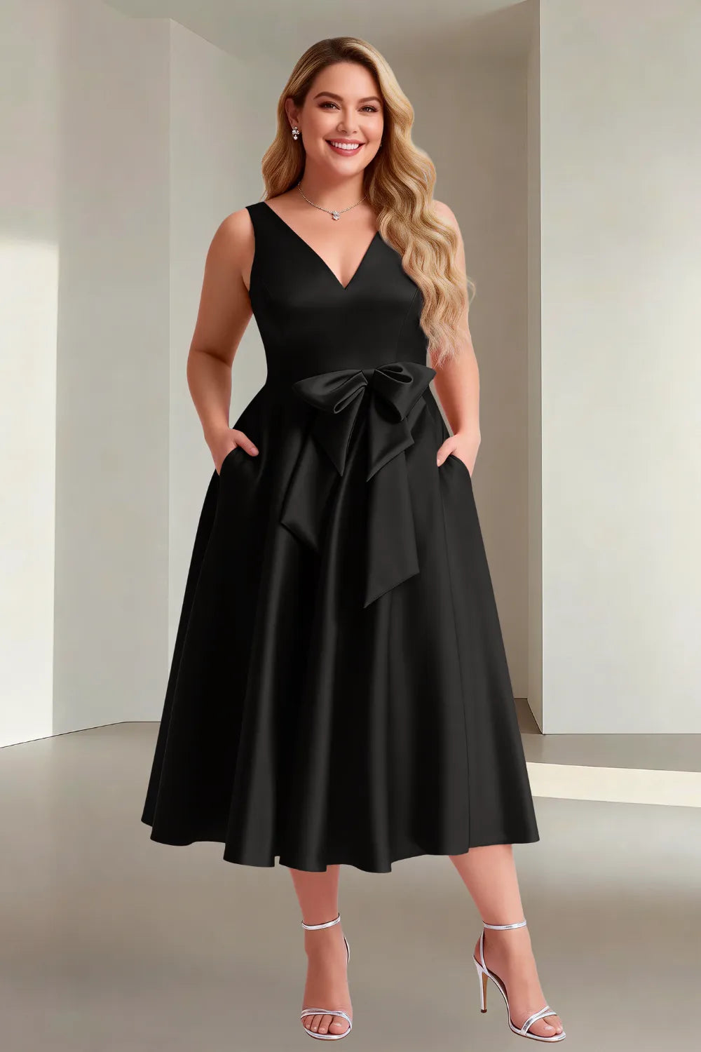 Chic Sleeveless Bow Waist Fit-and-Flare Midi Dress