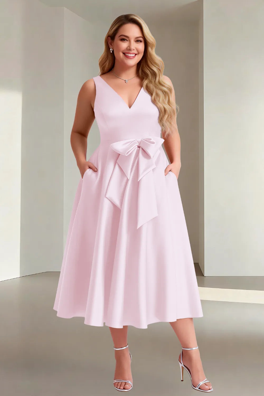 Chic Sleeveless Bow Waist Fit-and-Flare Midi Dress