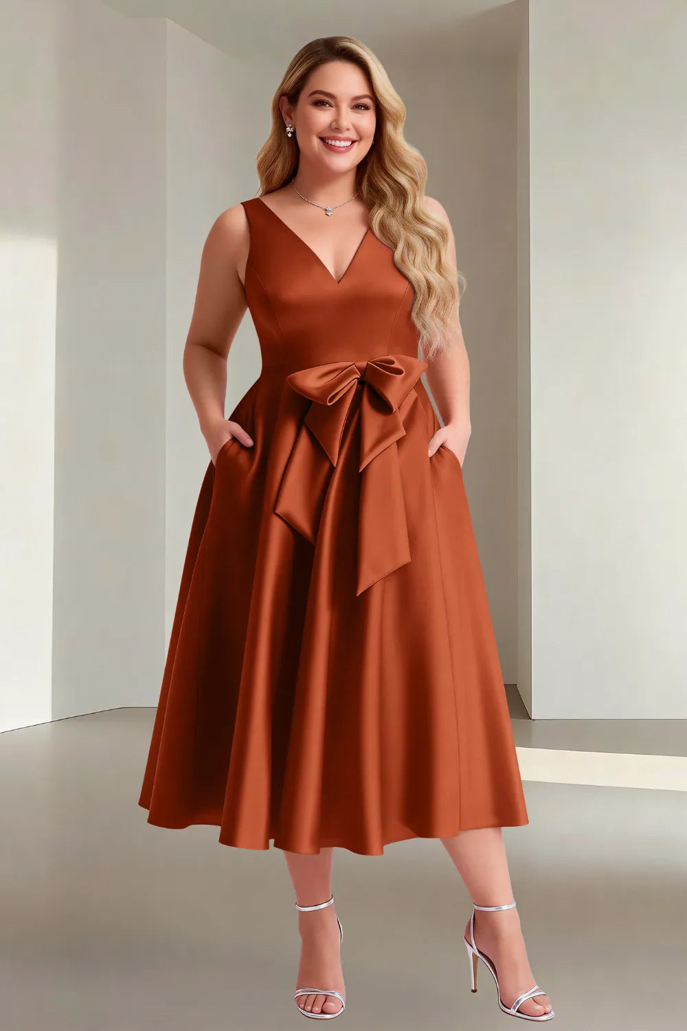 Chic Sleeveless Bow Waist Fit-and-Flare Midi Dress