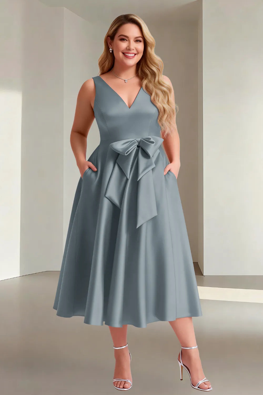 Chic Sleeveless Bow Waist Fit-and-Flare Midi Dress