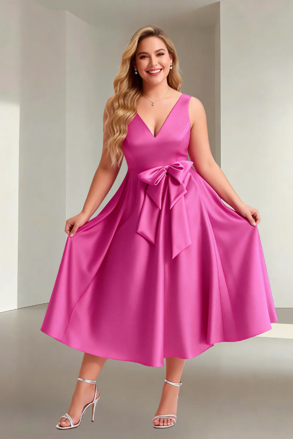 Chic Sleeveless Bow Waist Fit-and-Flare Midi Dress