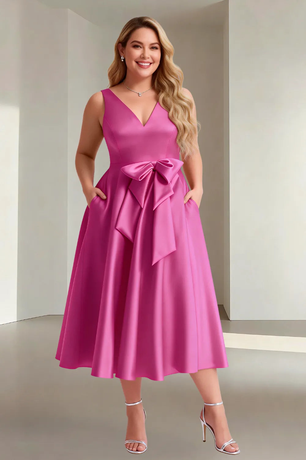 Chic Sleeveless Bow Waist Fit-and-Flare Midi Dress