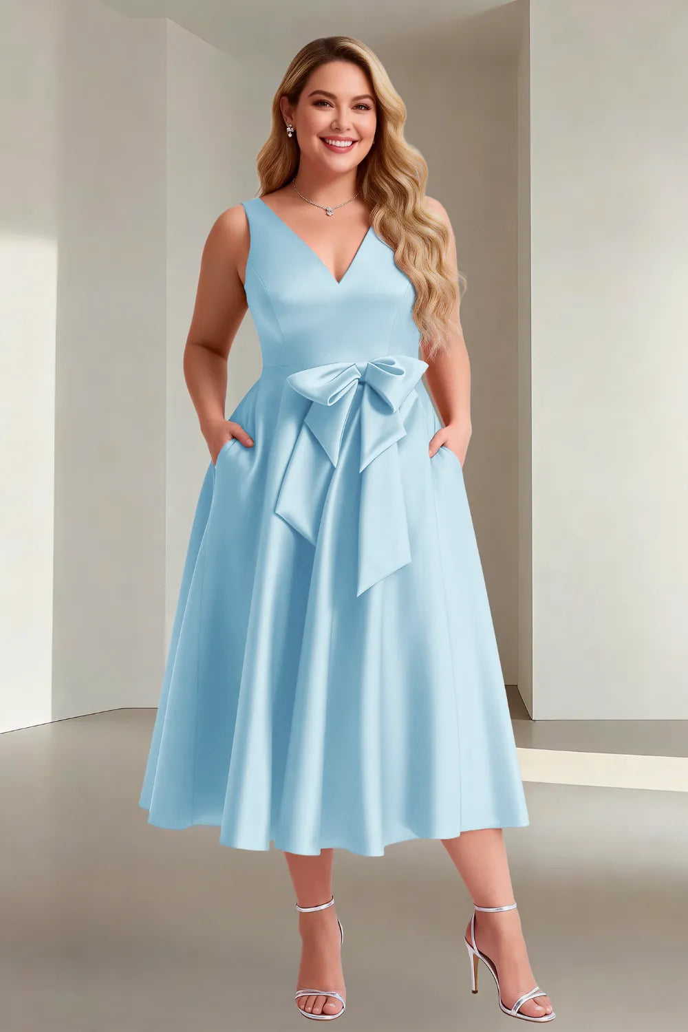 Chic Sleeveless Bow Waist Fit-and-Flare Midi Dress