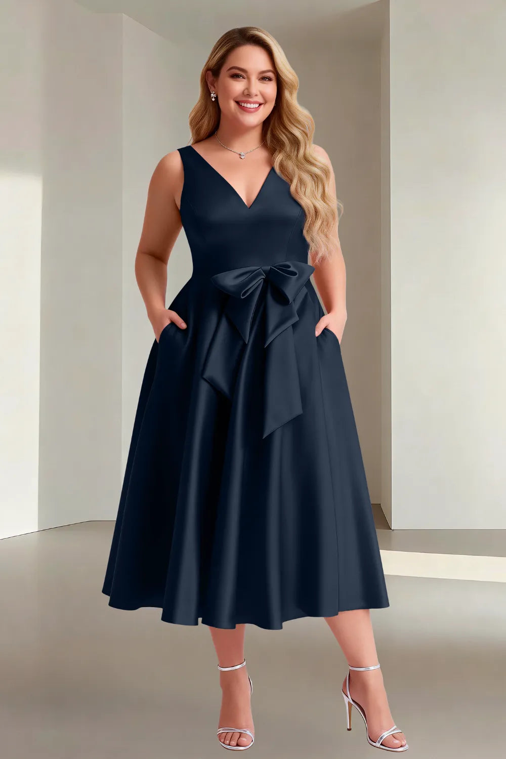 Chic Sleeveless Bow Waist Fit-and-Flare Midi Dress