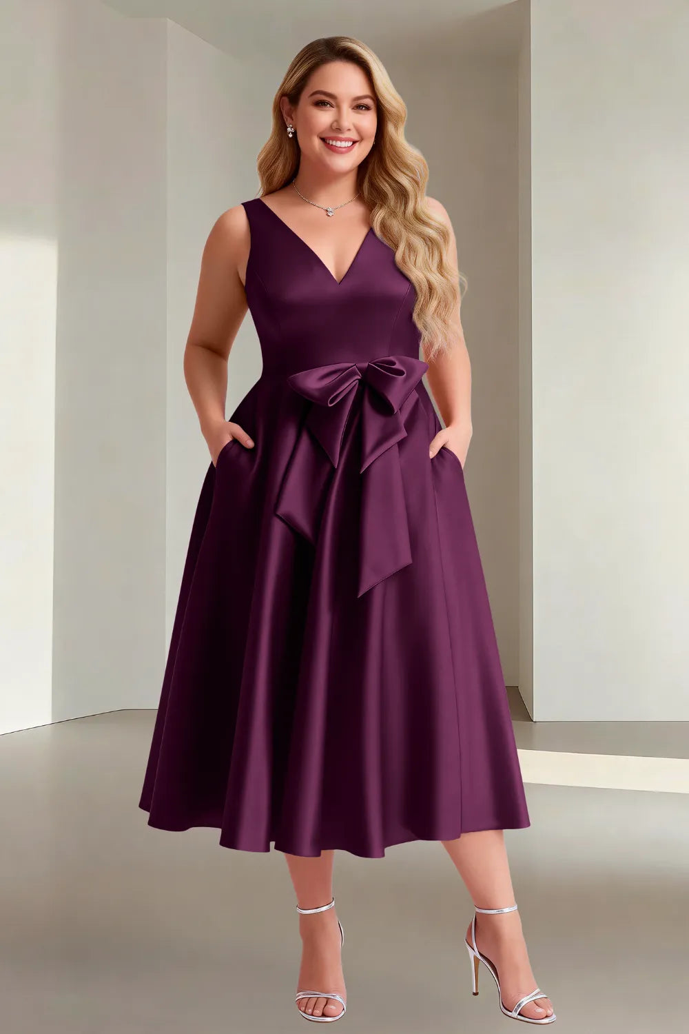Chic Sleeveless Bow Waist Fit-and-Flare Midi Dress