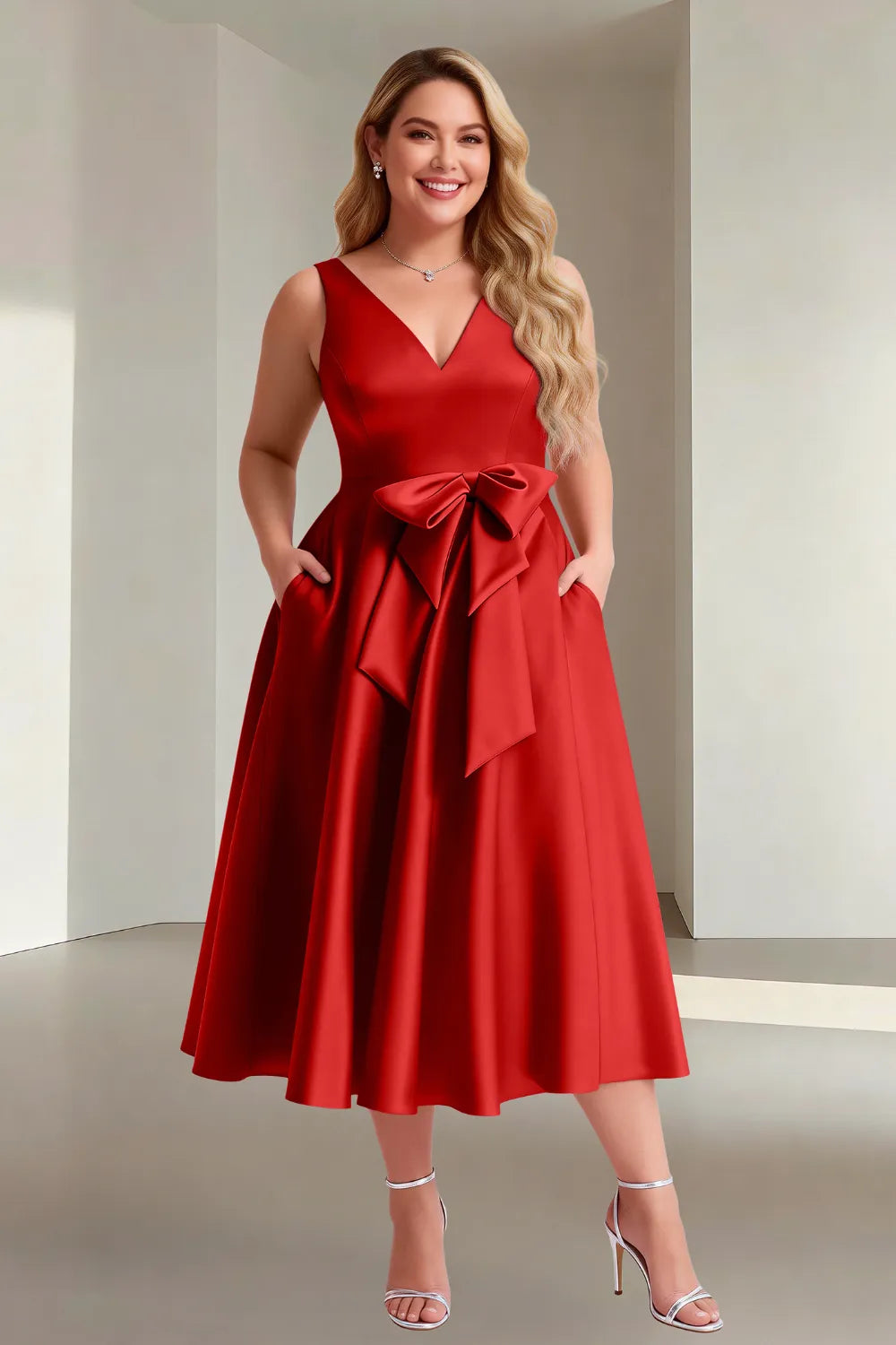 Chic Sleeveless Bow Waist Fit-and-Flare Midi Dress