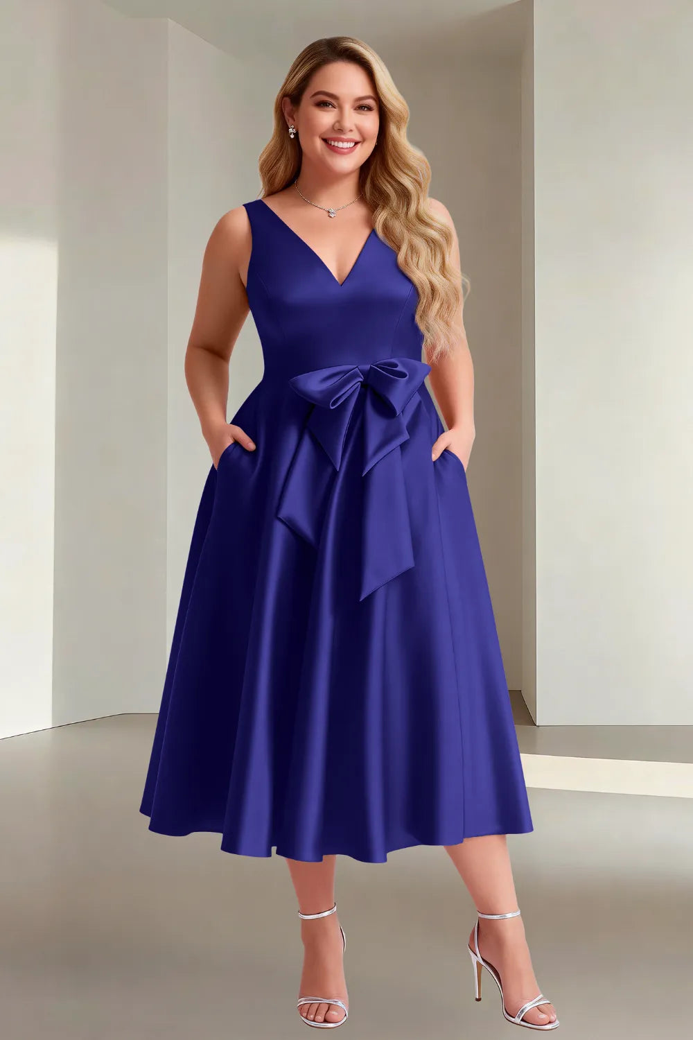 Chic Sleeveless Bow Waist Fit-and-Flare Midi Dress