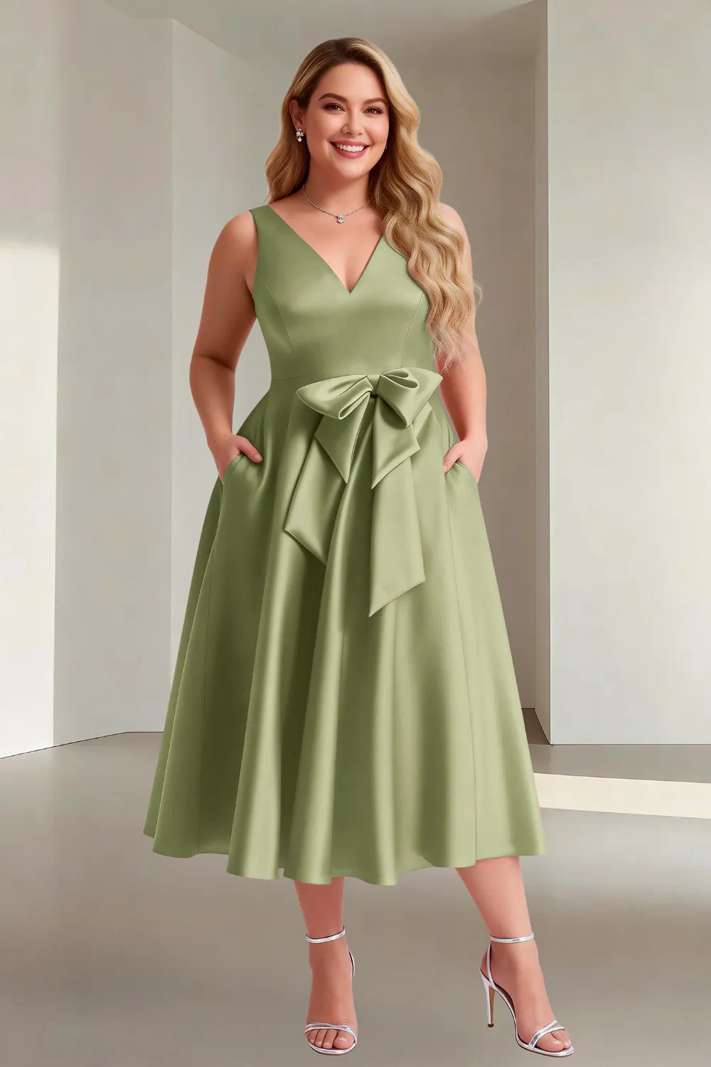 Chic Sleeveless Bow Waist Fit-and-Flare Midi Dress