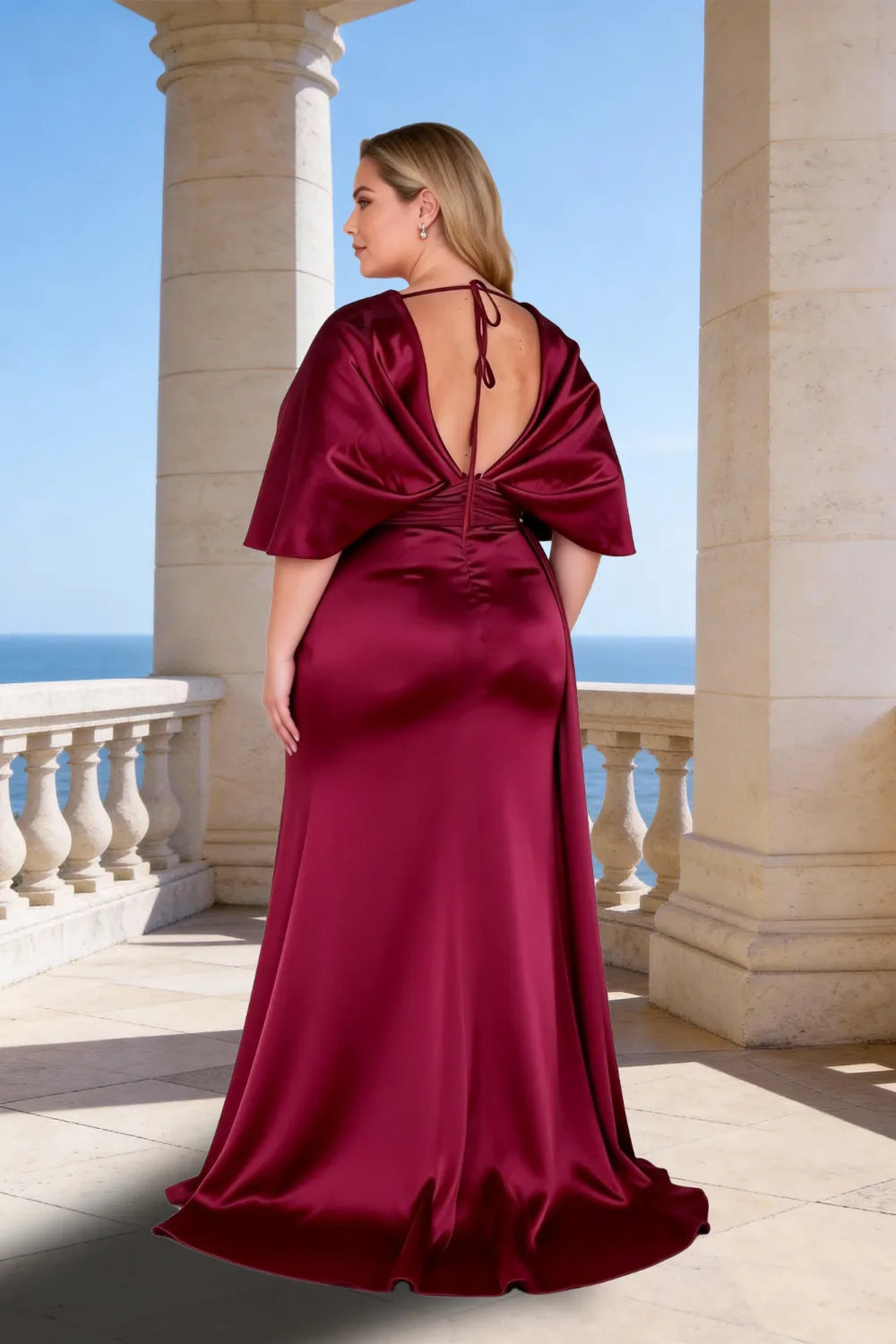 Luxury Satin Cape Sleeve Formal Gown with Side Slit
