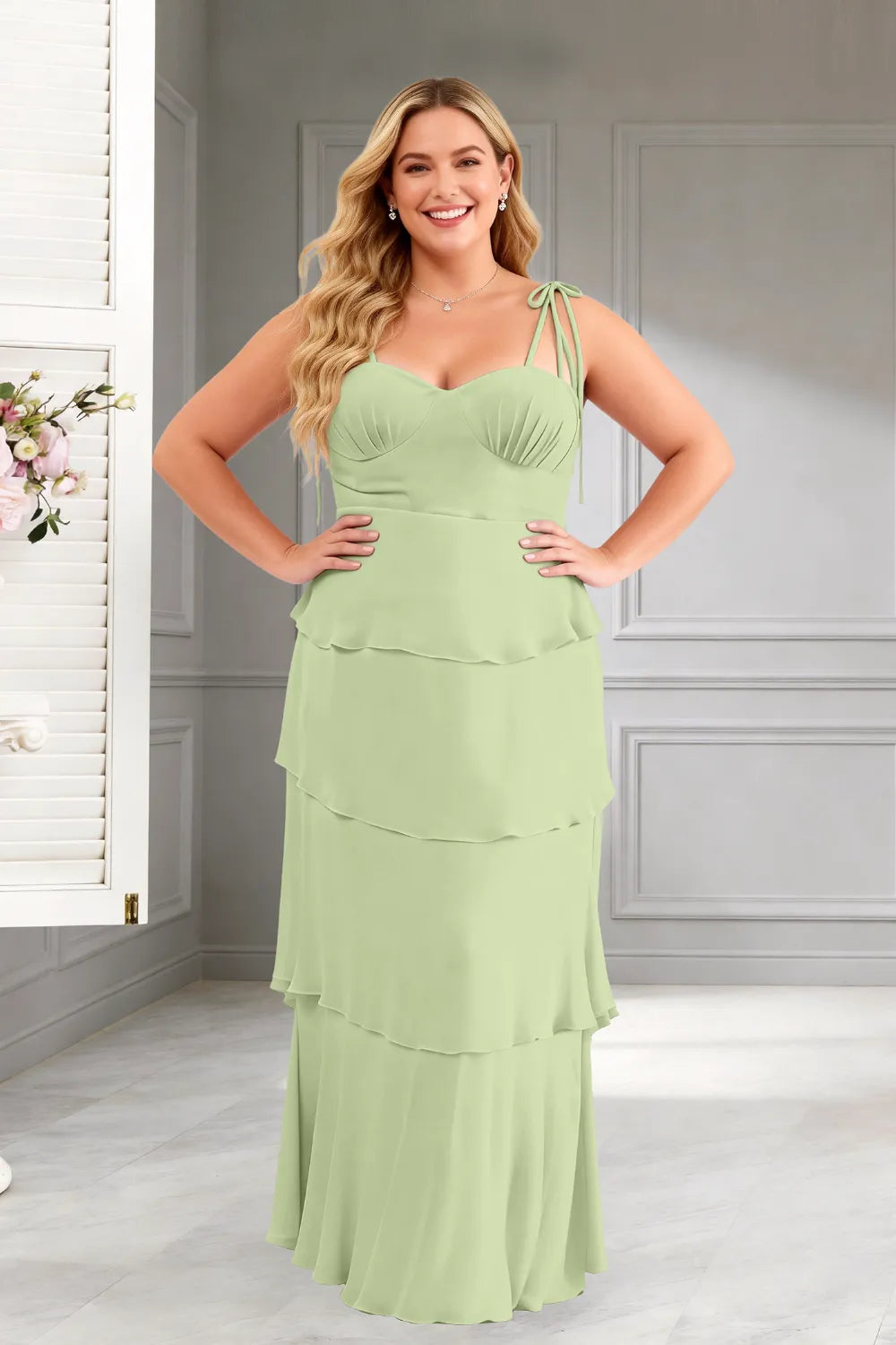 Elegant Tiered Ruffle Tie-Strap Maxi Dress