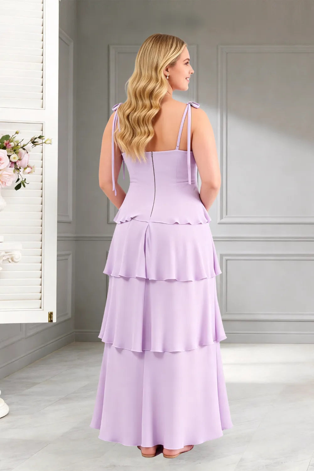 Elegant Tiered Ruffle Tie-Strap Maxi Dress