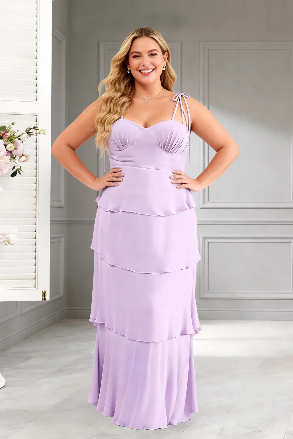 Elegant Tiered Ruffle Tie-Strap Maxi Dress