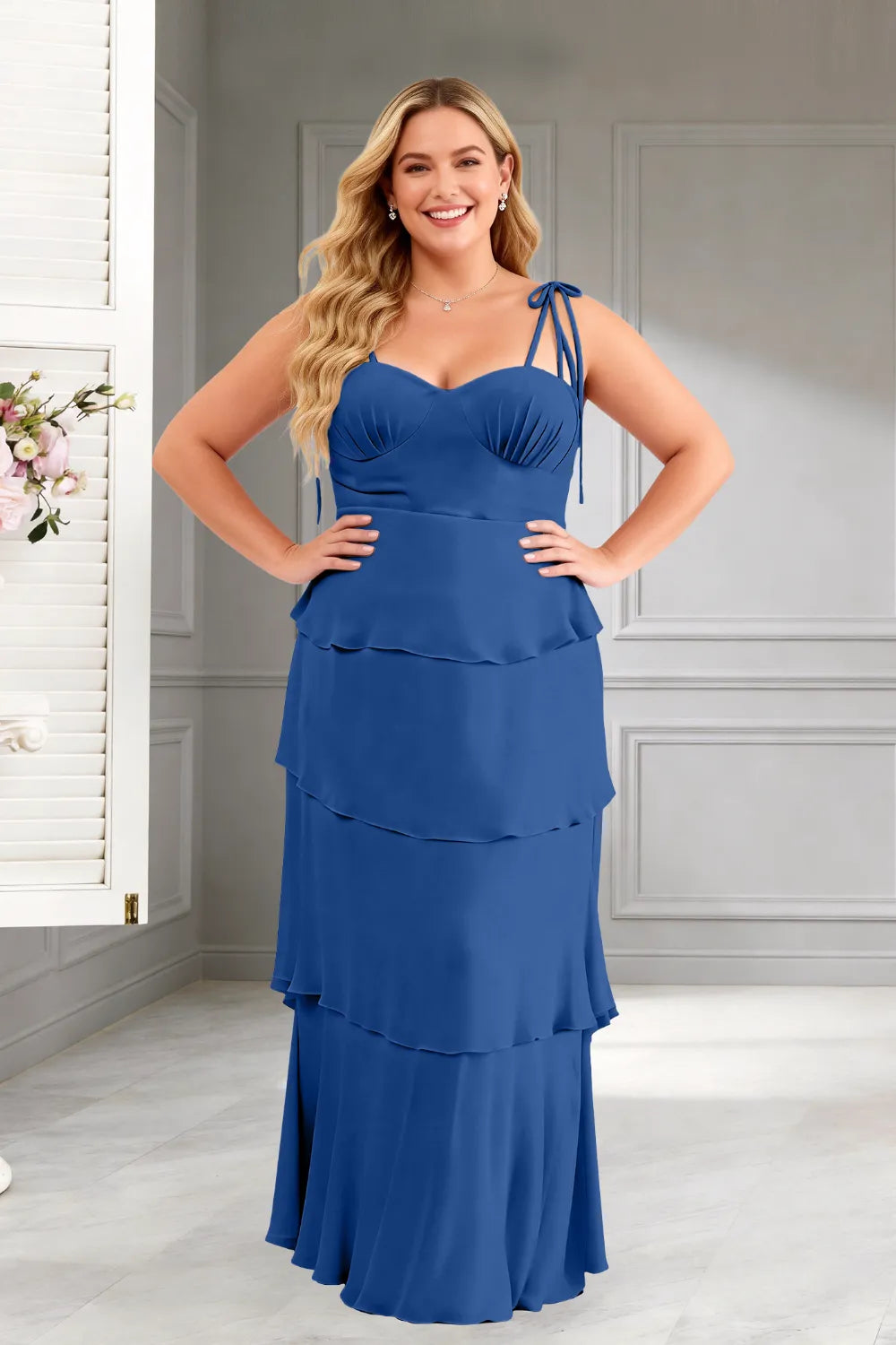Elegant Tiered Ruffle Tie-Strap Maxi Dress