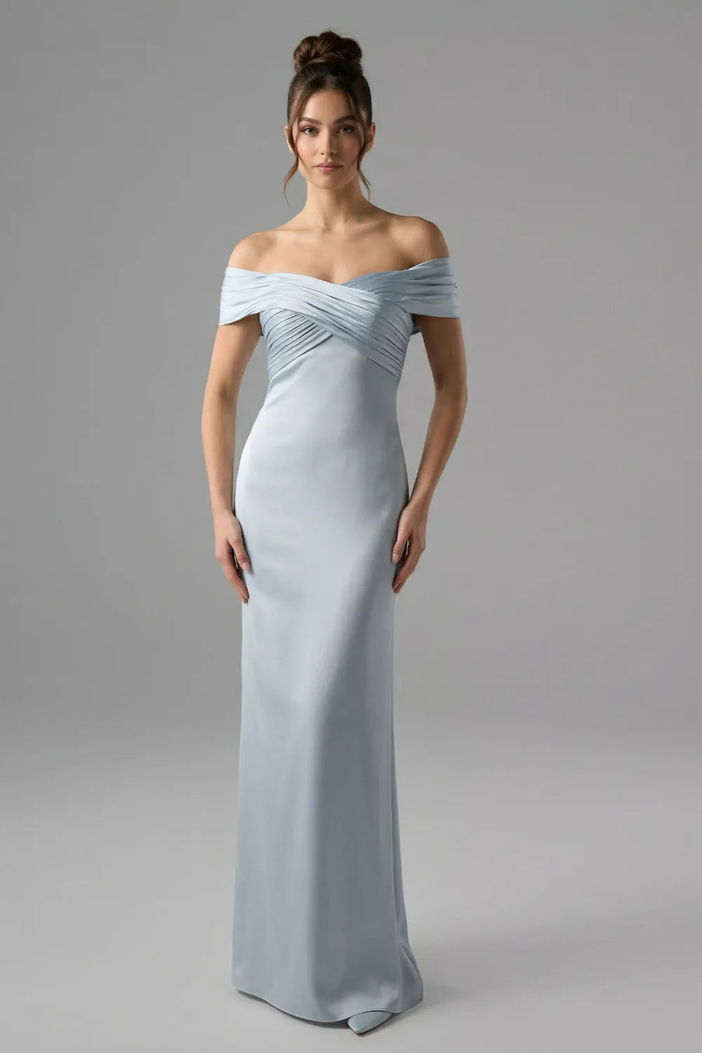 Elegant Light Blue Satin Evening Gown