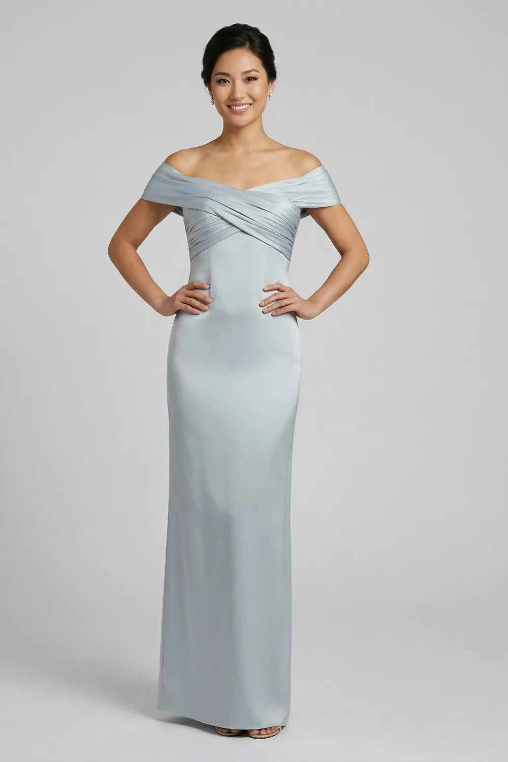 Elegant Light Blue Satin Evening Gown
