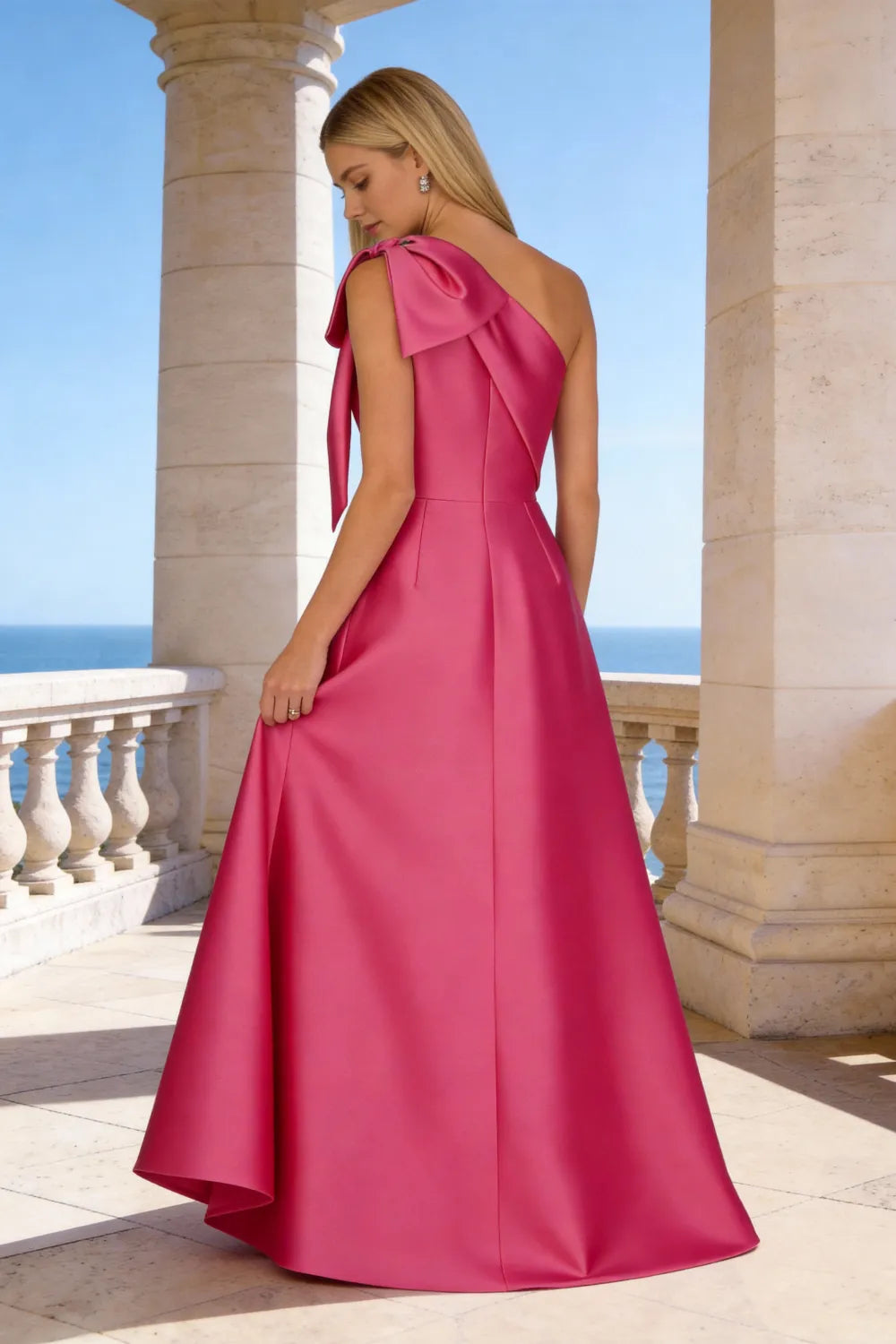 Flowing Satin A-Line One-Shoulder Gown