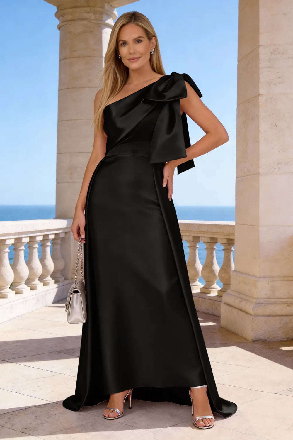 Flowing Satin A-Line One-Shoulder Gown