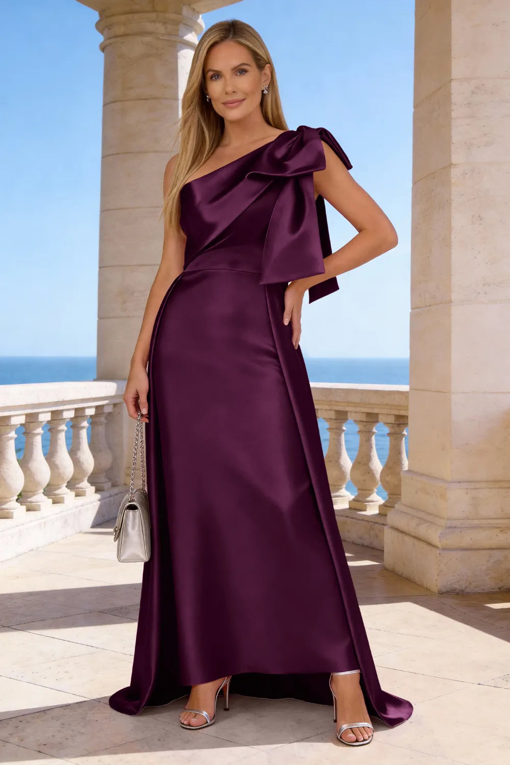 Flowing Satin A-Line One-Shoulder Gown