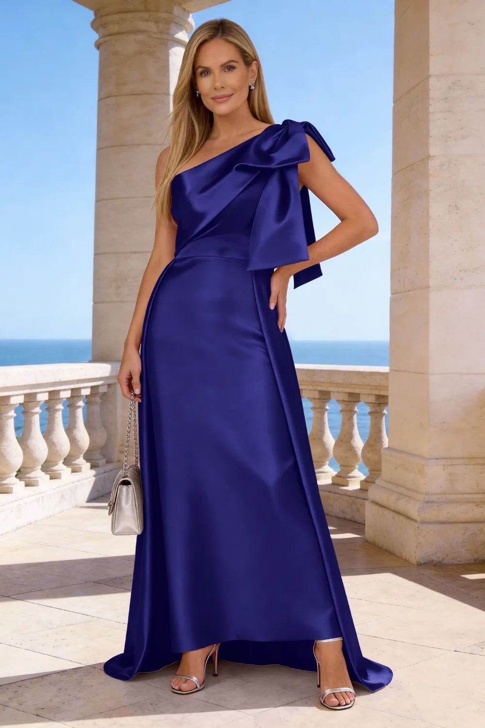 Flowing Satin A-Line One-Shoulder Gown