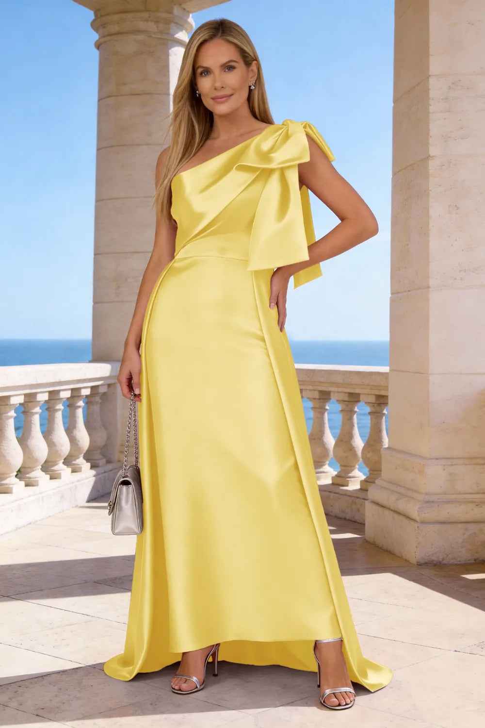Flowing Satin A-Line One-Shoulder Gown