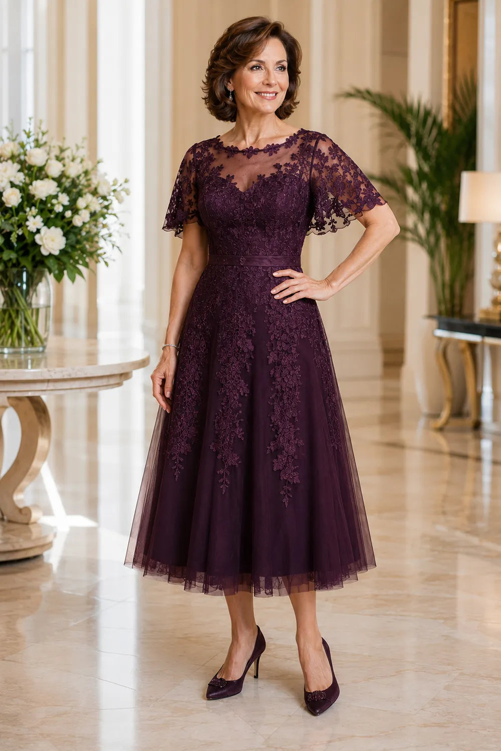 Refined Tea-Length Mother of the Bride Dress