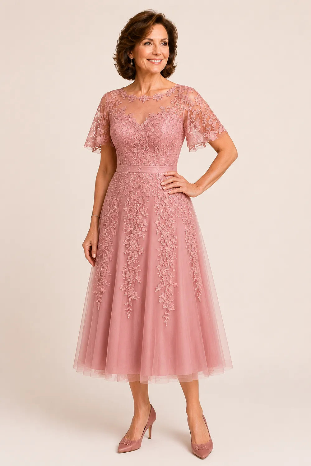 Refined Tea-Length Mother of the Bride Dress