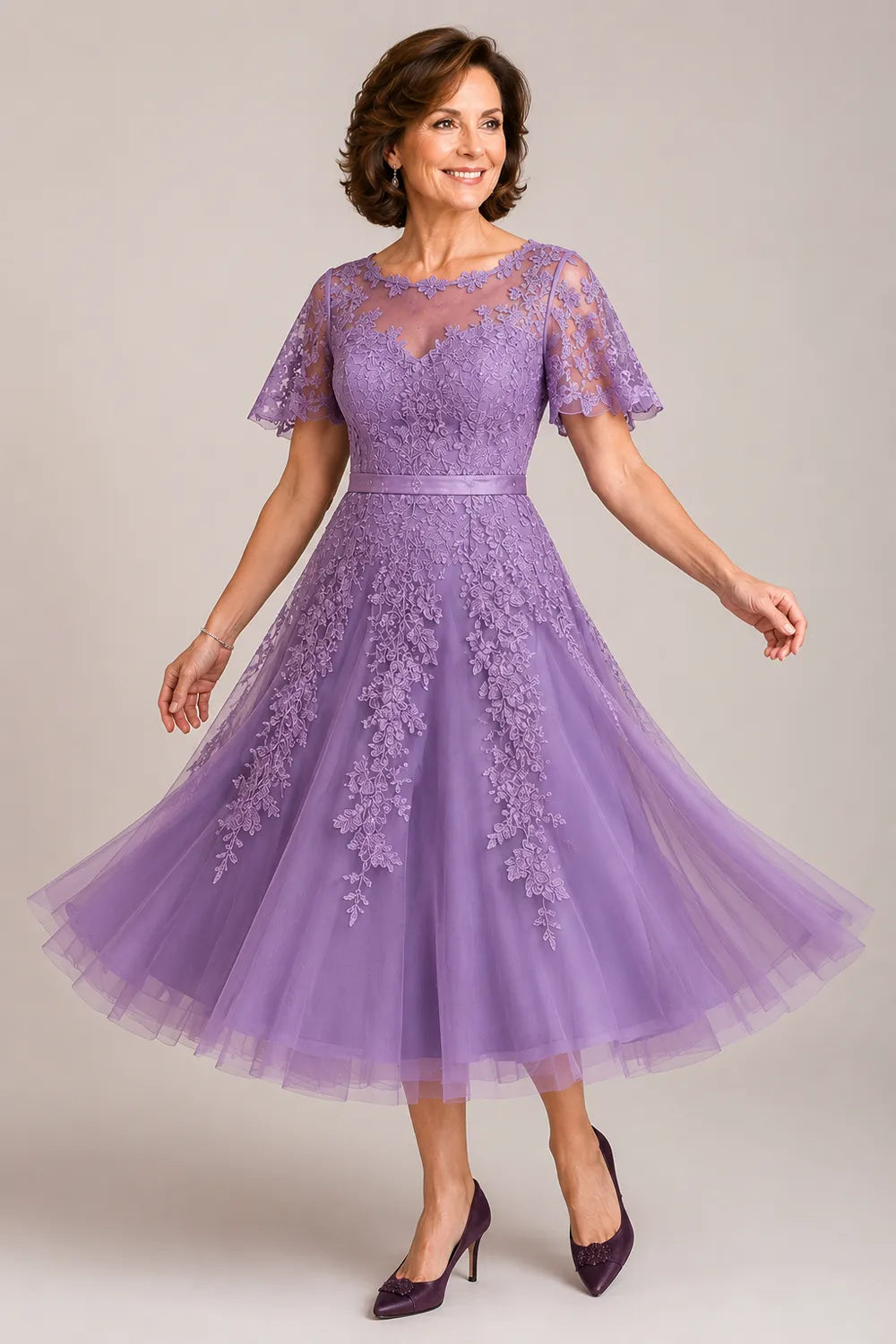 Refined Tea-Length Mother of the Bride Dress