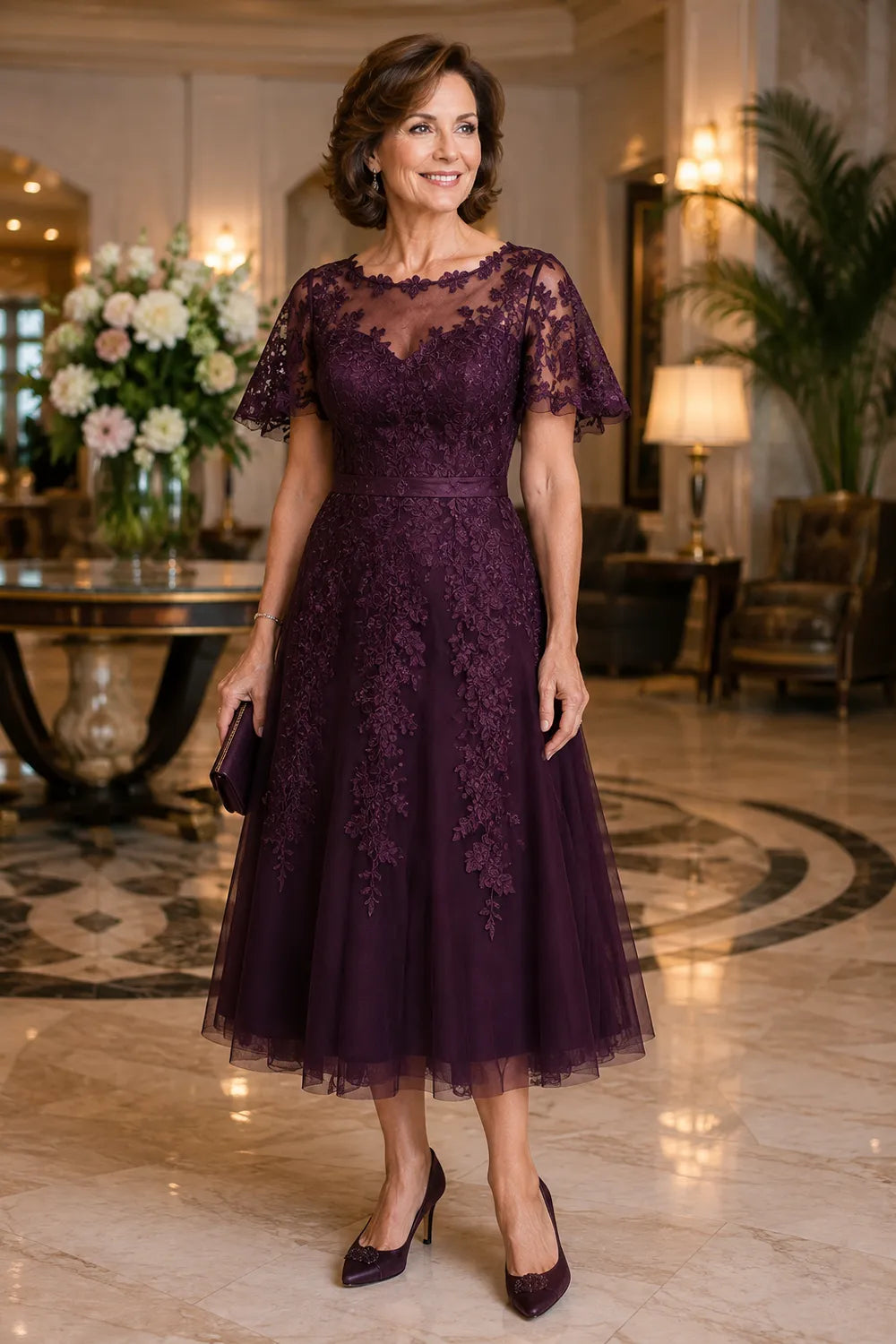 Refined Tea-Length Mother of the Bride Dress