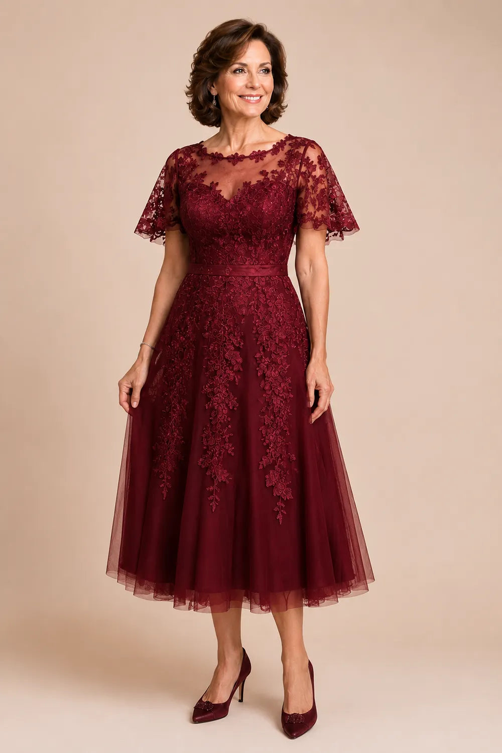 Refined Tea-Length Mother of the Bride Dress