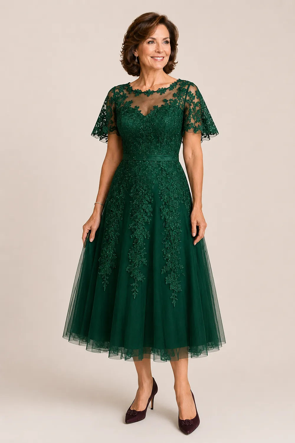 Refined Tea-Length Mother of the Bride Dress