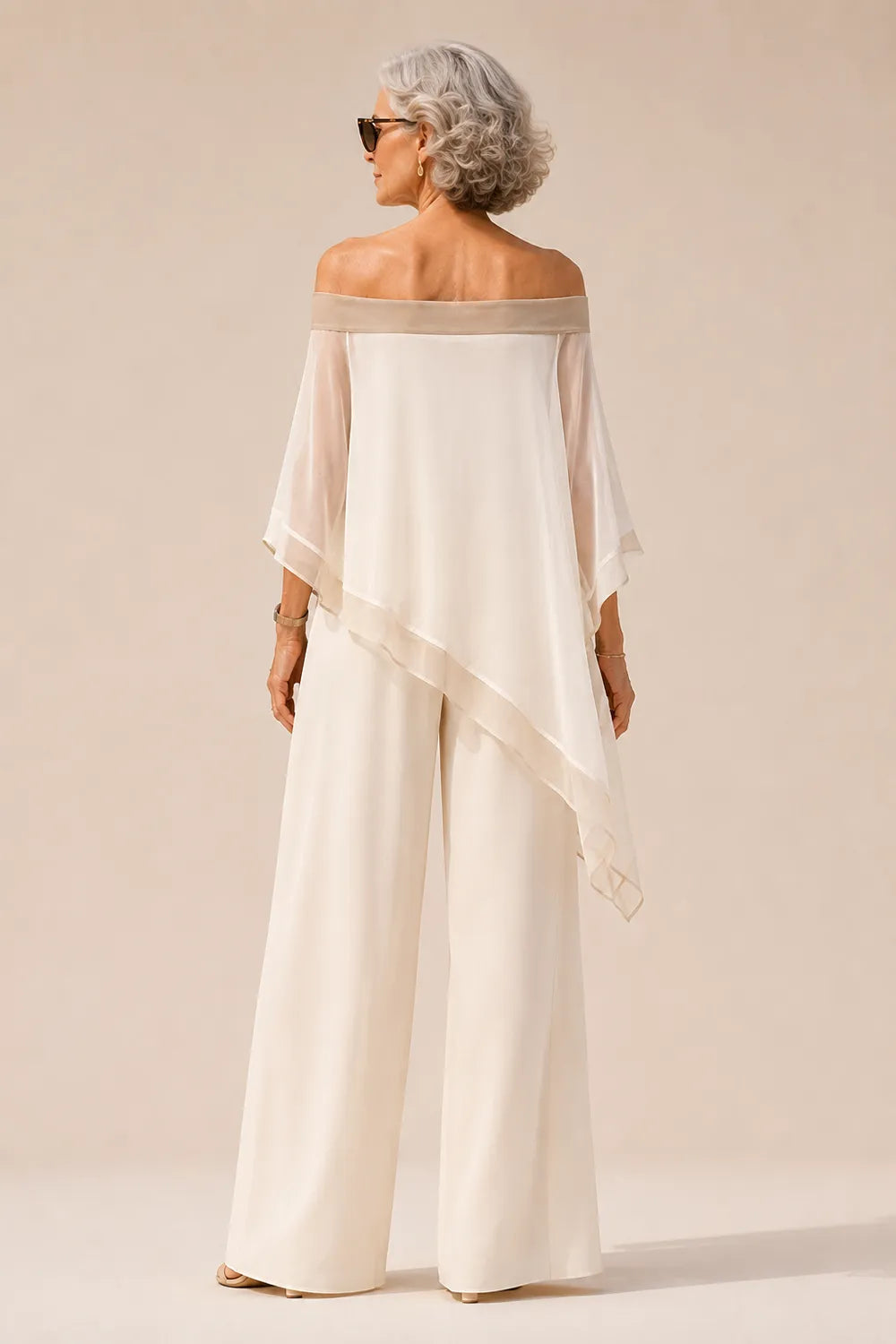 Sheer Chiffon Cape Three-Piece Formal Pant Set