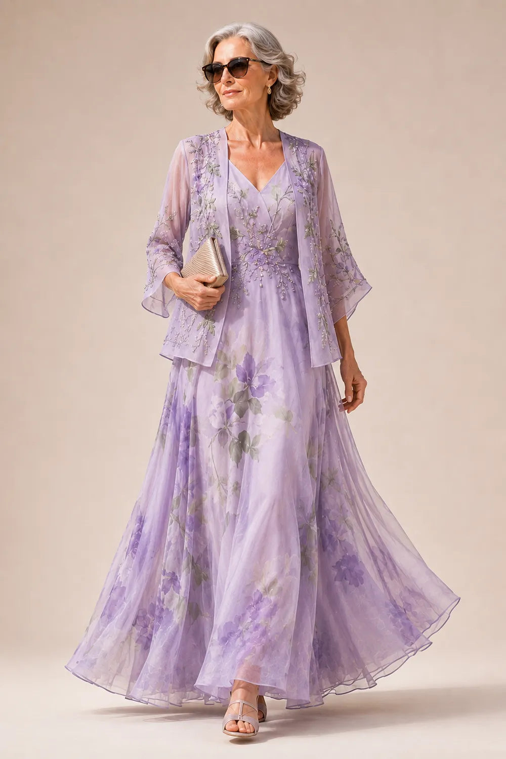 Floral Chiffon Mother of the Bride Dress with Jacket