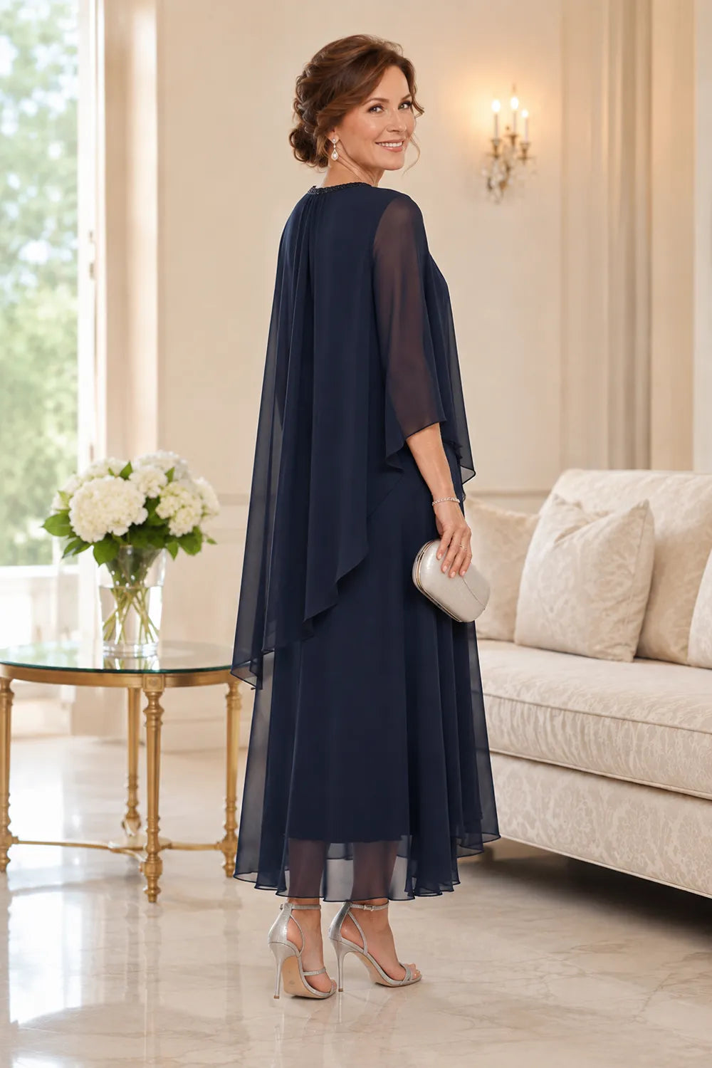 Evelora Lace-Inset Cape Overlay Dress