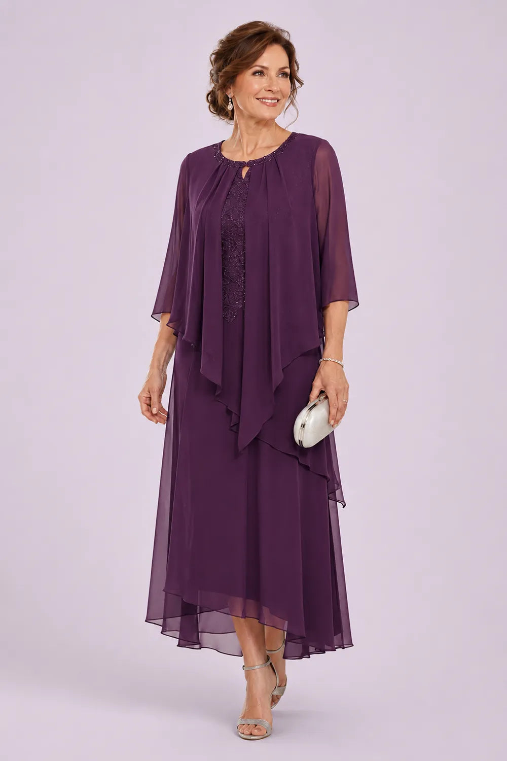 Evelora Lace-Inset Cape Overlay Dress