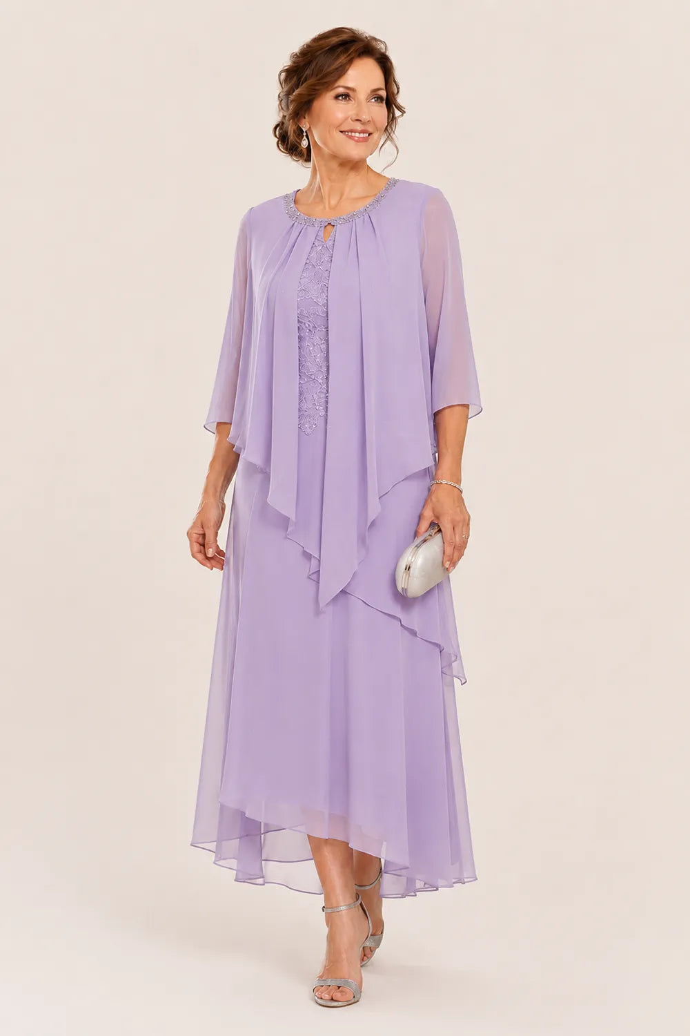 Evelora Lace-Inset Cape Overlay Dress