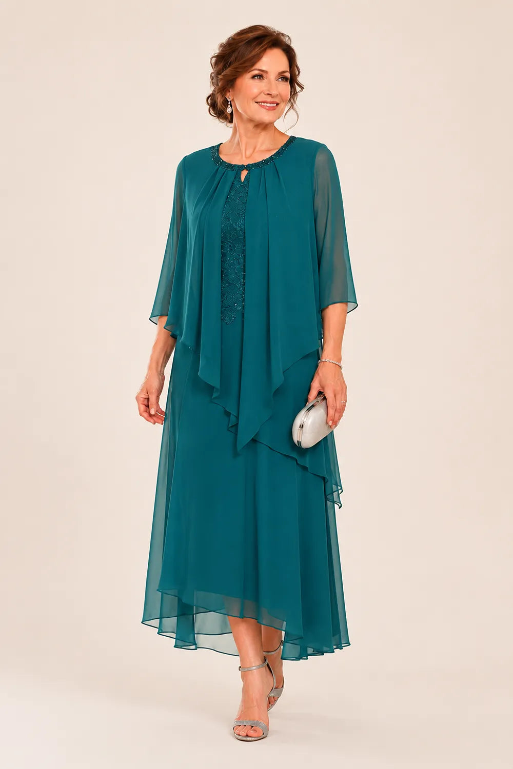 Evelora Lace-Inset Cape Overlay Dress