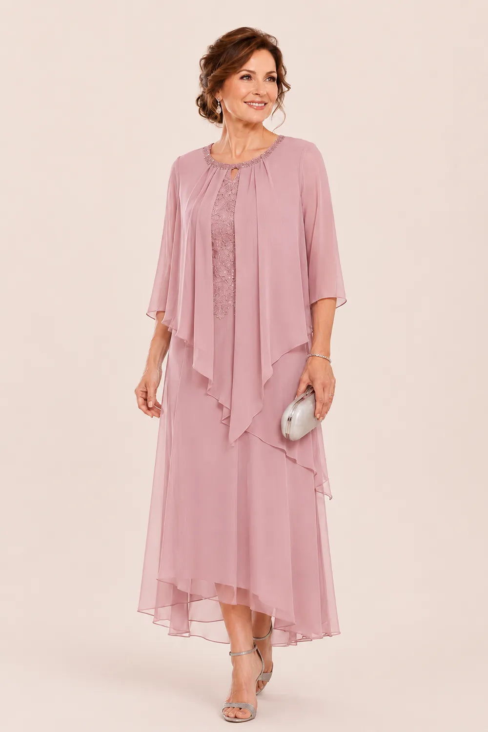 Evelora Lace-Inset Cape Overlay Dress