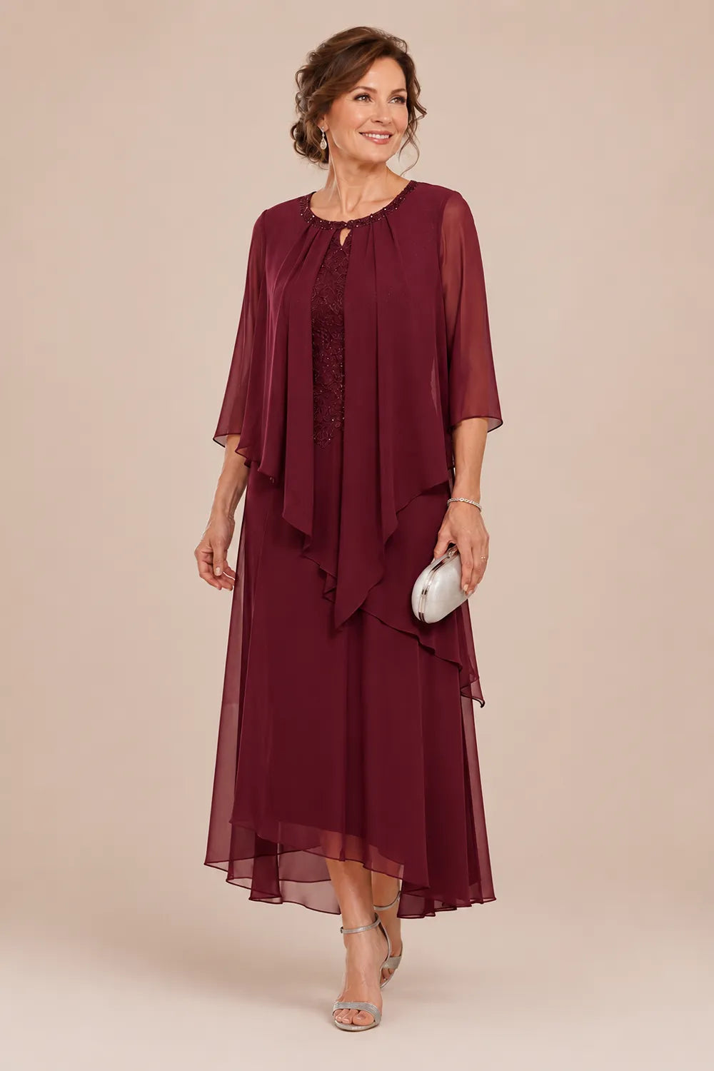Evelora Lace-Inset Cape Overlay Dress