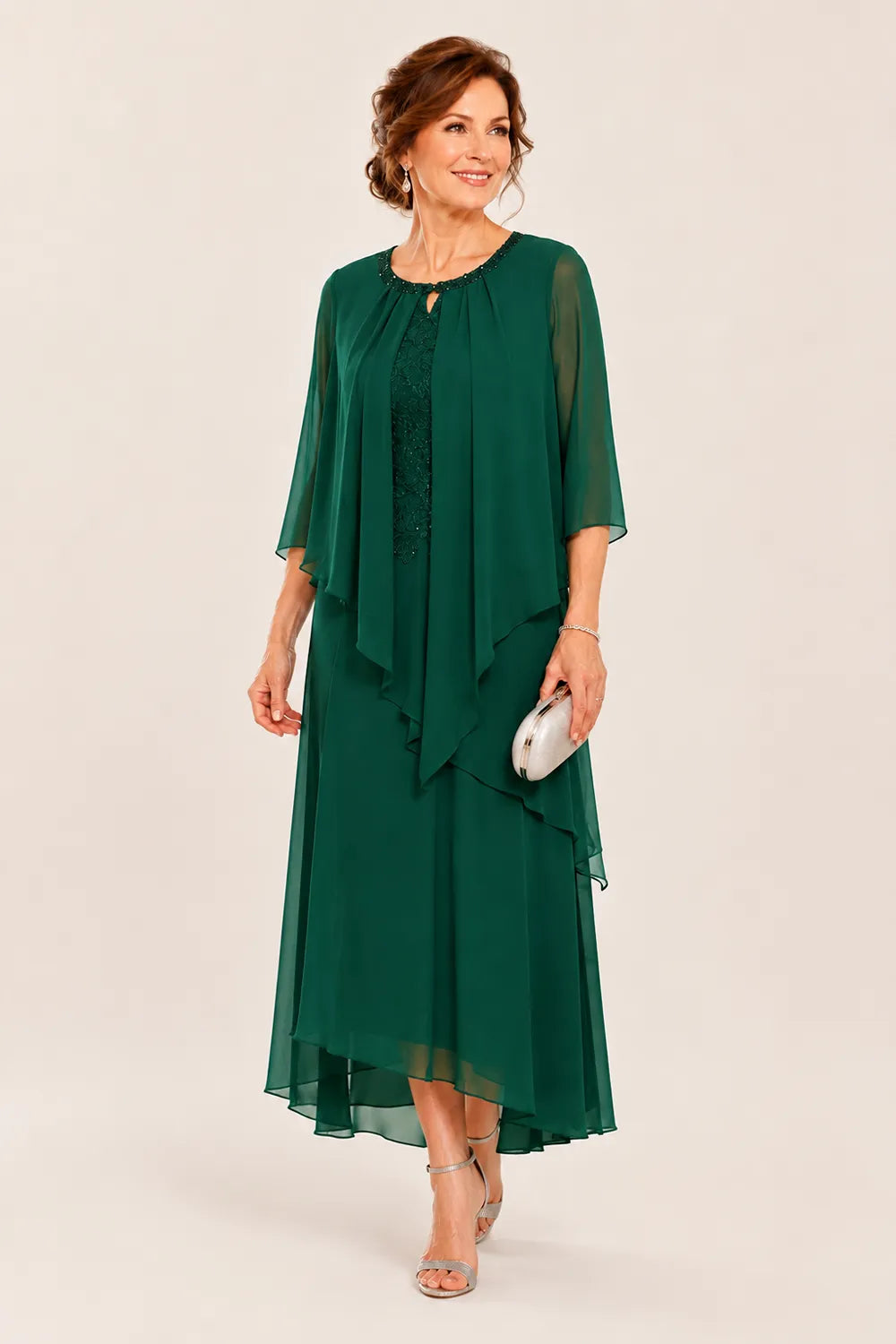 Evelora Lace-Inset Cape Overlay Dress