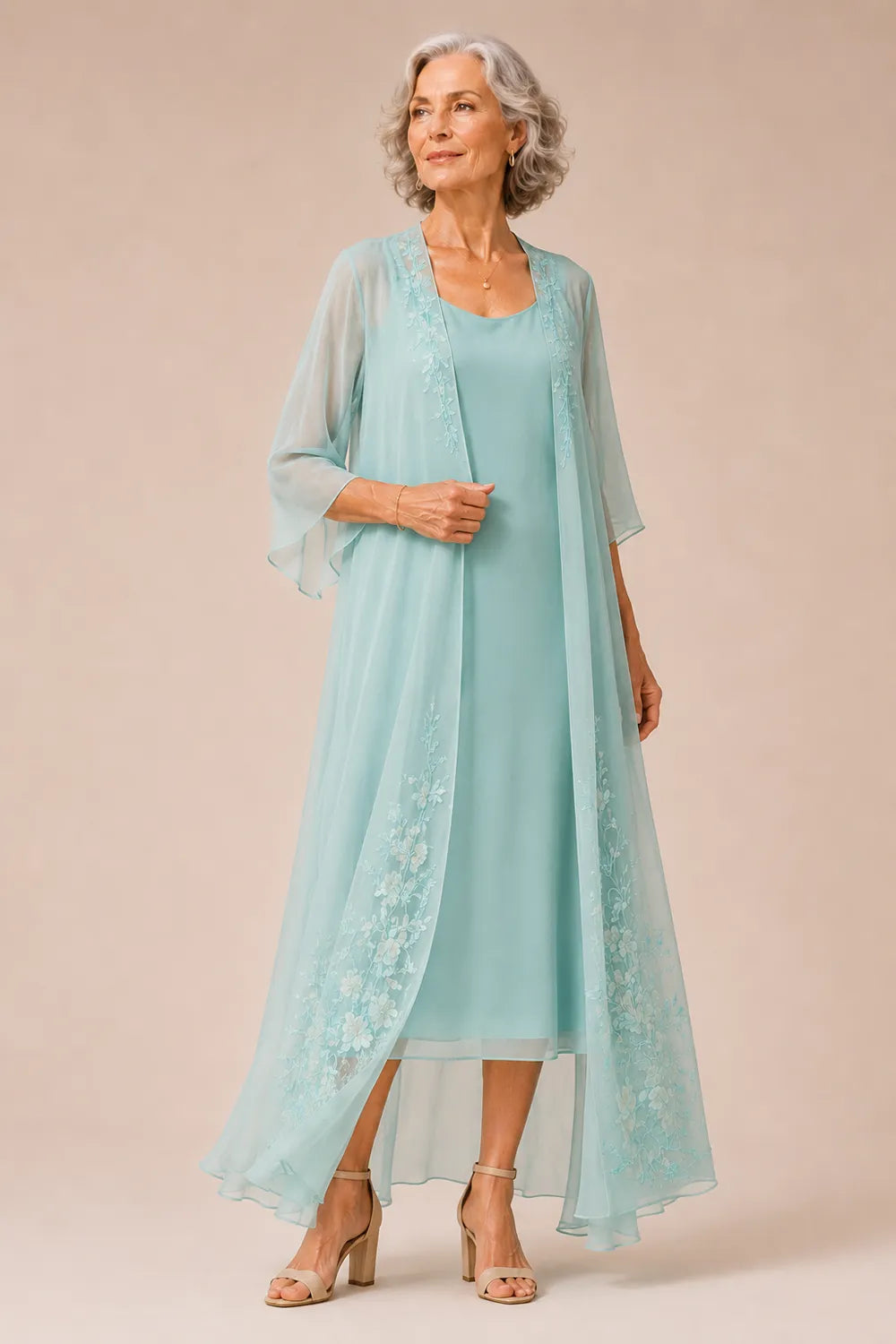 A-Line Chiffon Formal Dress with Embroidered Overlay