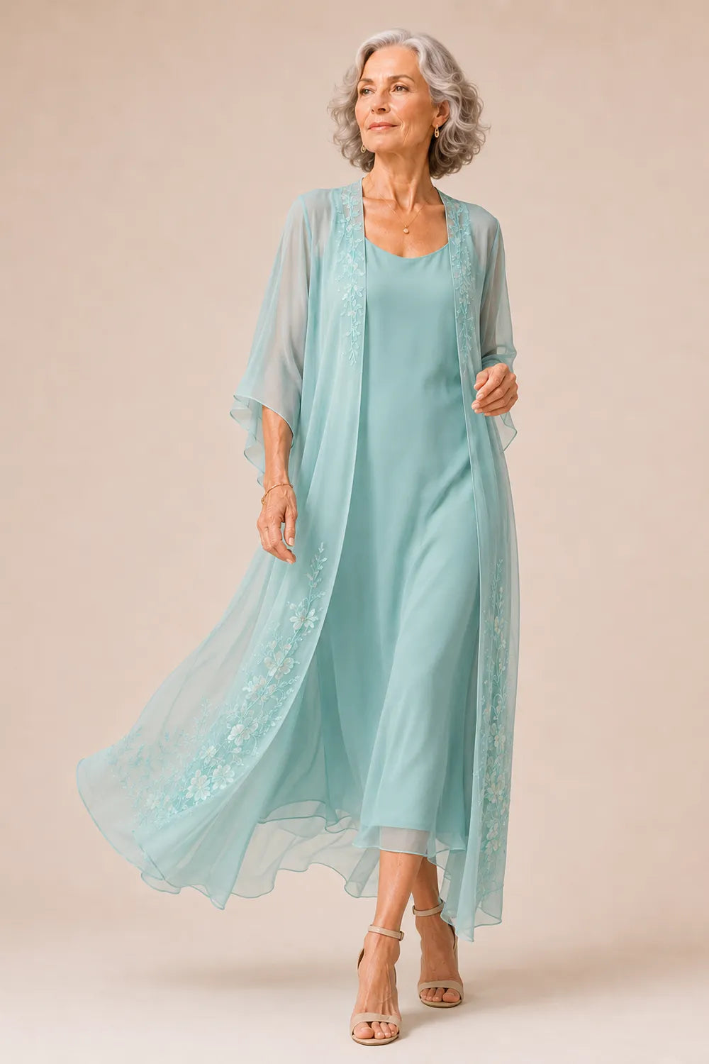 A-Line Chiffon Formal Dress with Embroidered Overlay