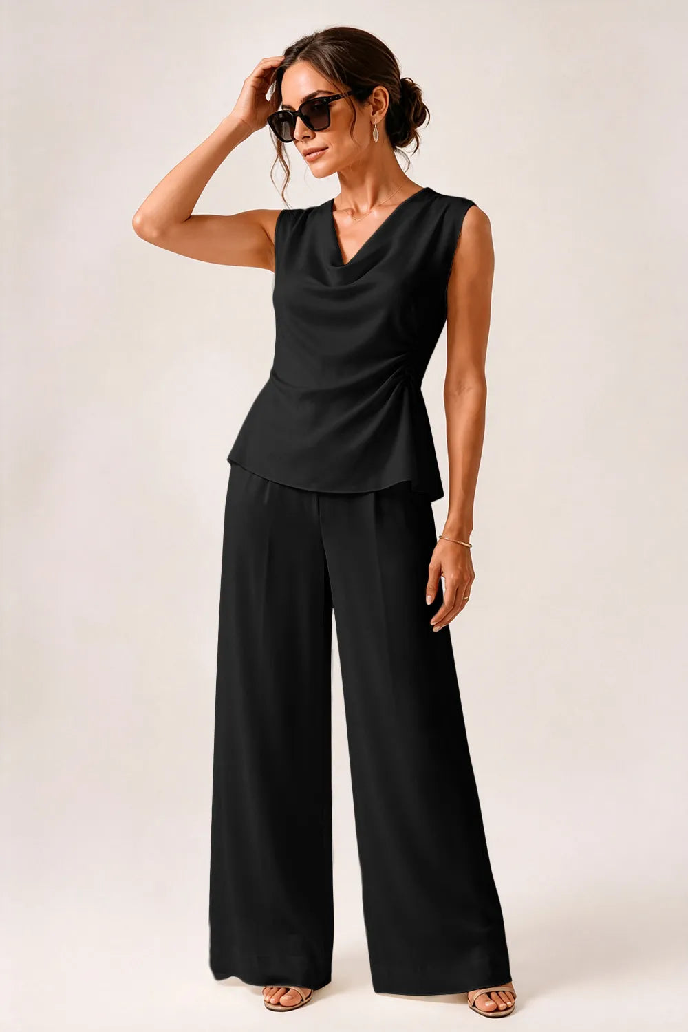 Modern Draped Sleeveless Wedding Guest Jumpsuit