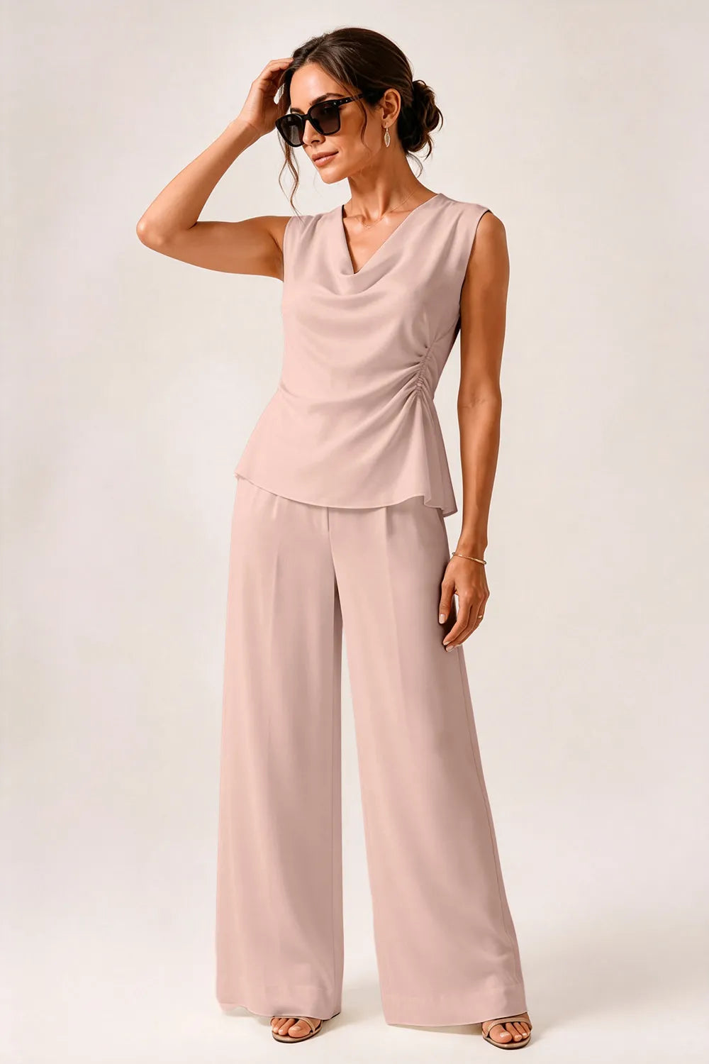 Modern Draped Sleeveless Wedding Guest Jumpsuit