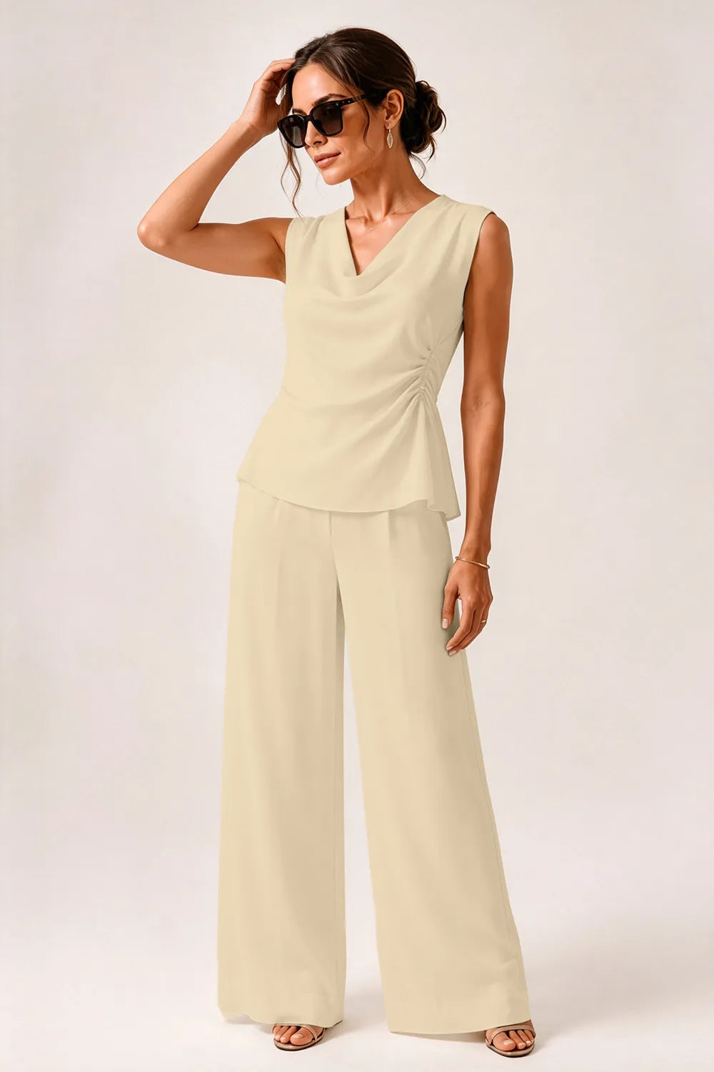 Modern Draped Sleeveless Wedding Guest Jumpsuit