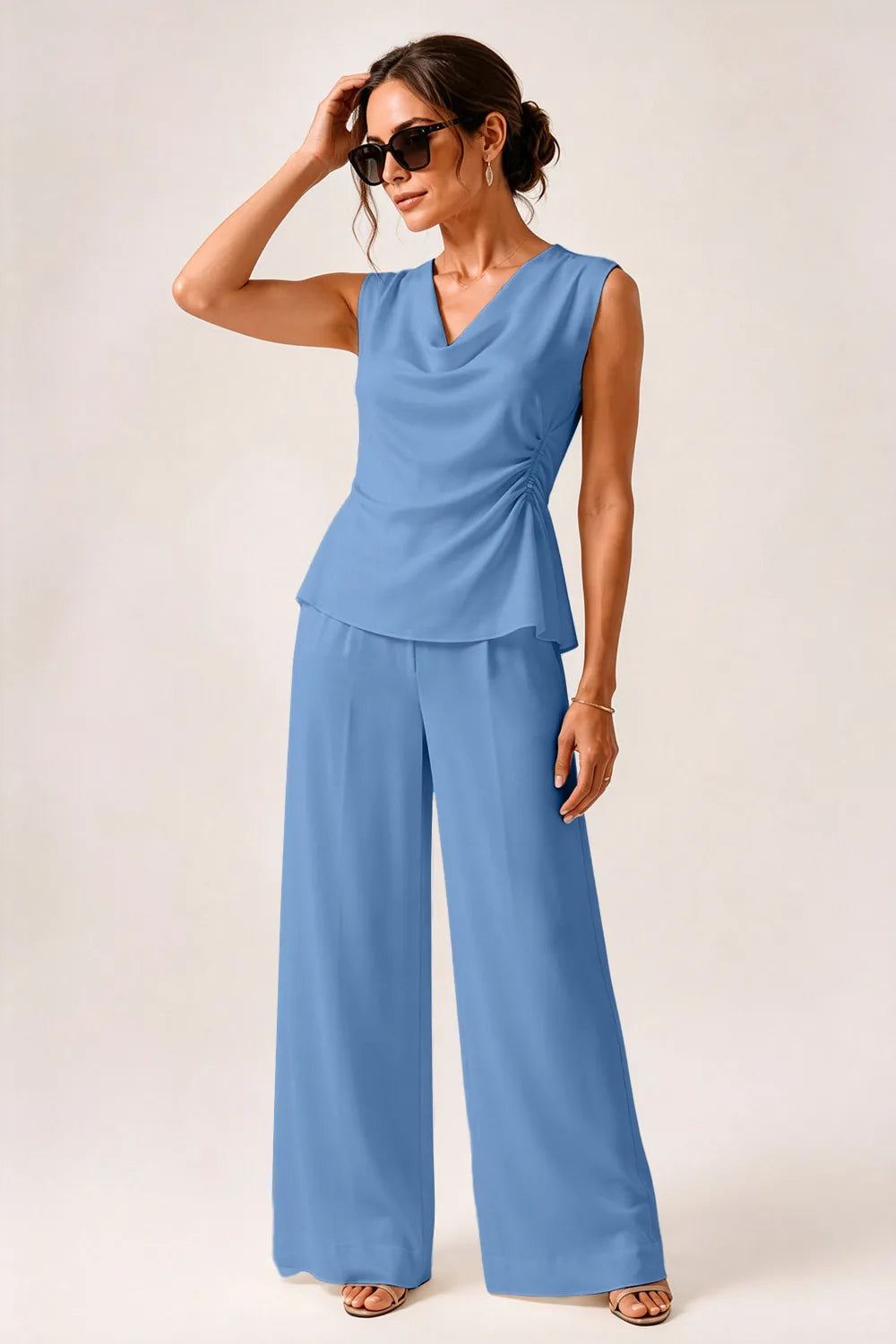 Modern Draped Sleeveless Wedding Guest Jumpsuit