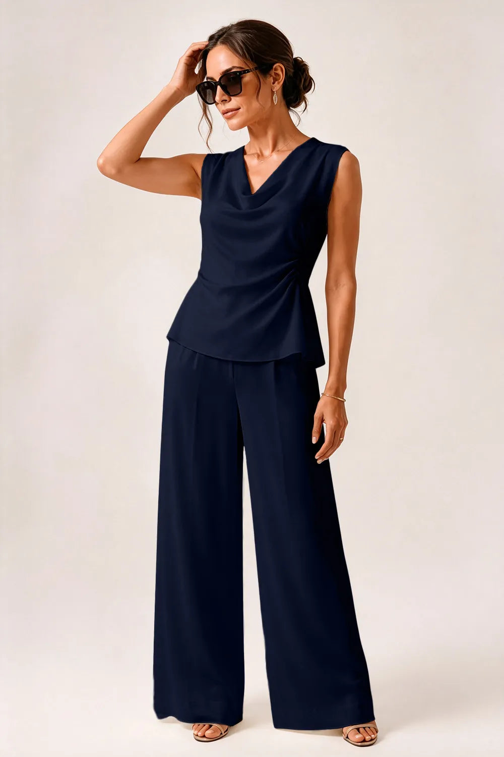 Modern Draped Sleeveless Wedding Guest Jumpsuit