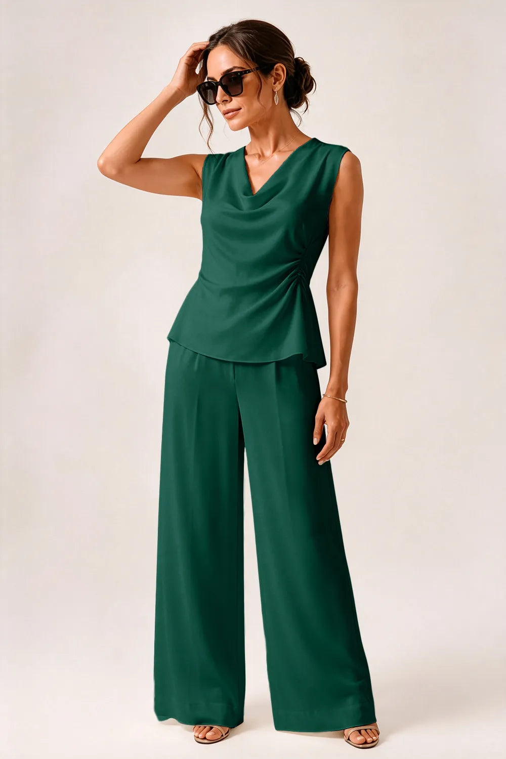 Modern Draped Sleeveless Wedding Guest Jumpsuit